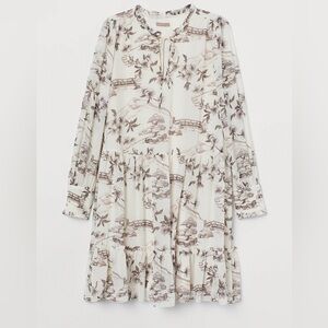H&M Wide Chiffon Loose-fit Mini Dress Cream/Patterned